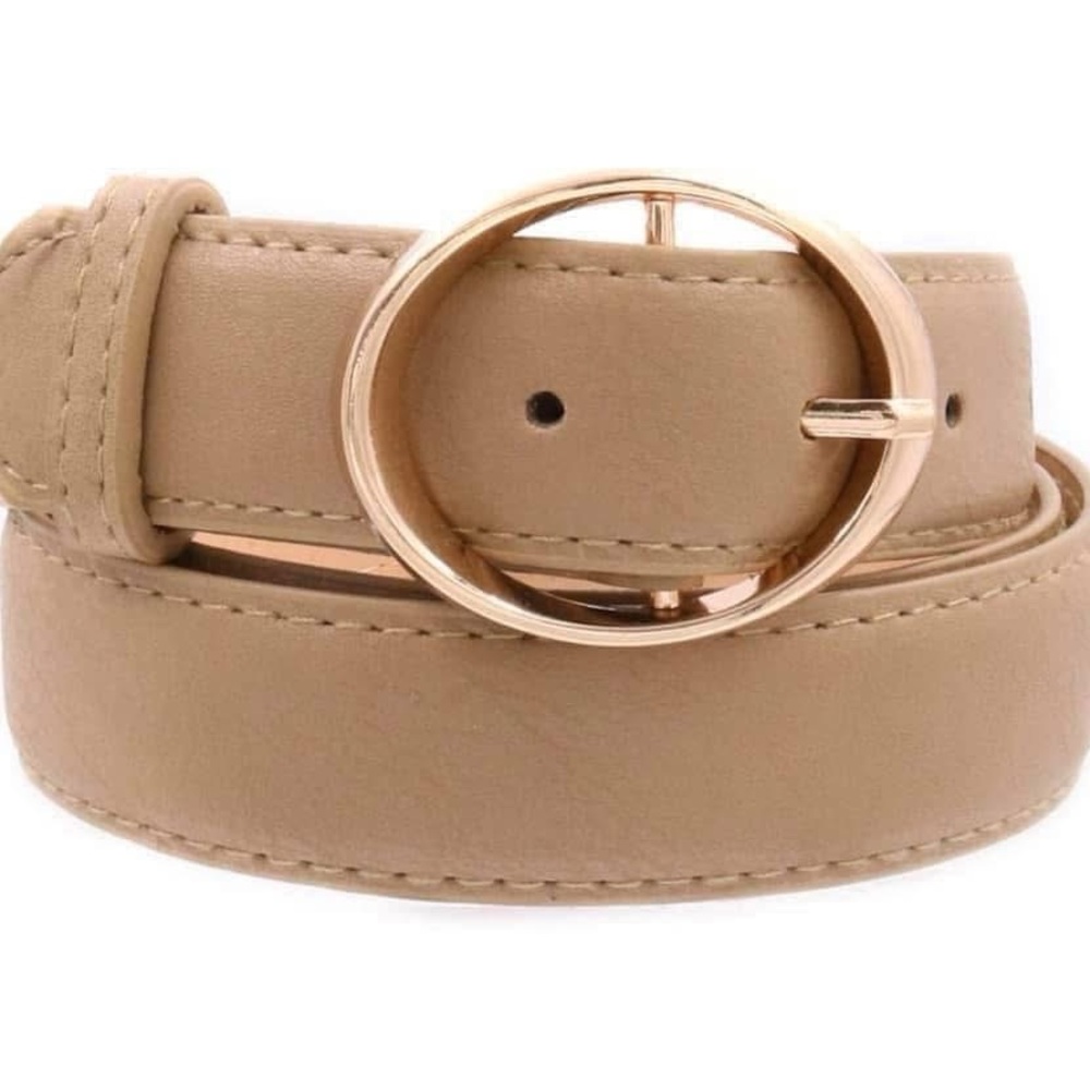 Tan Faux Leather Belt with Gold Buckle